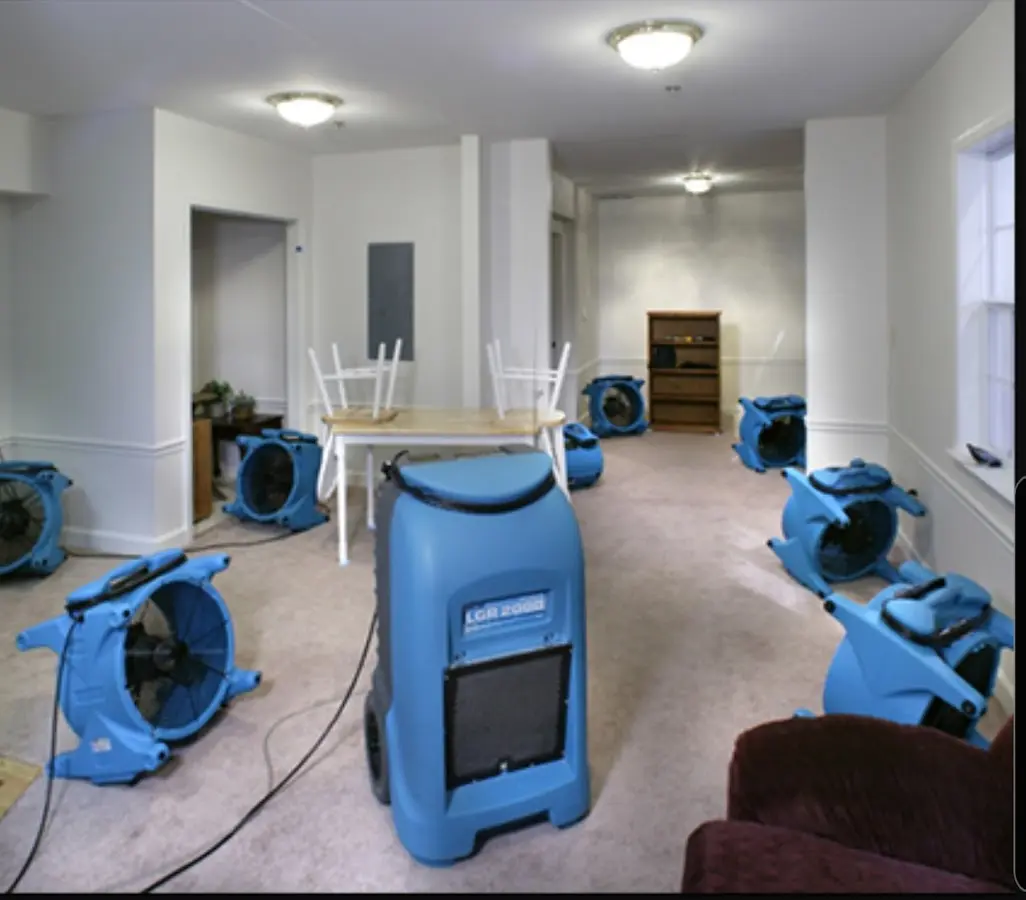 Air movers and dehumidifier setup for Water Damage Restoration in Franklin Lakes